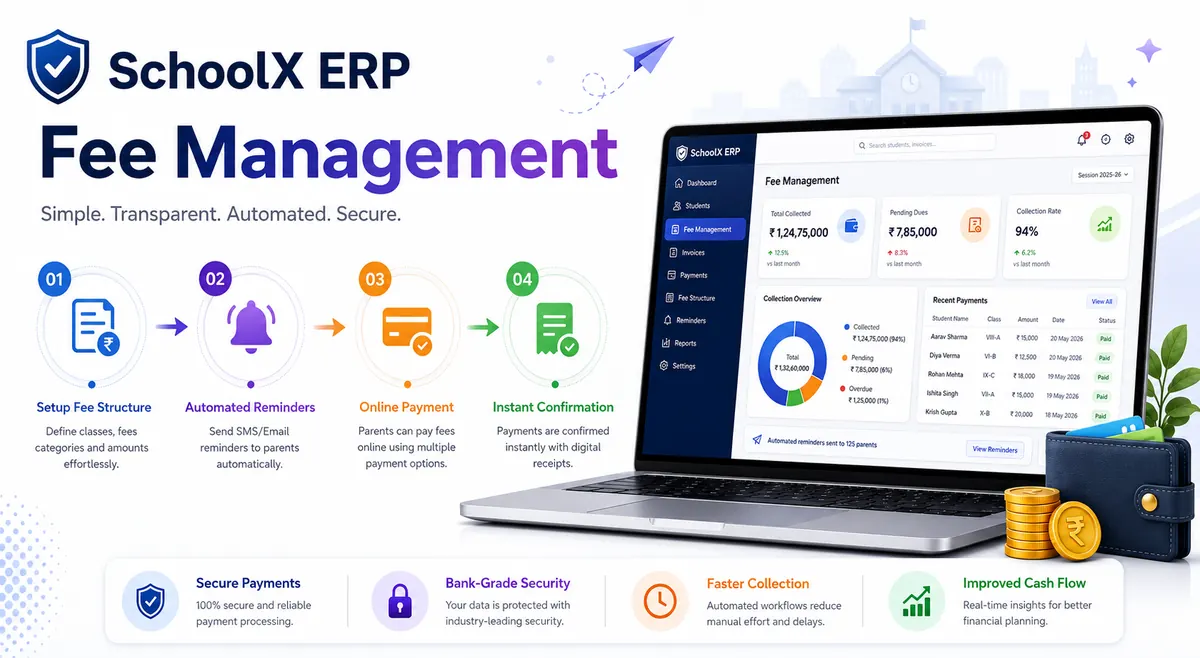 School fee management software dashboard overview