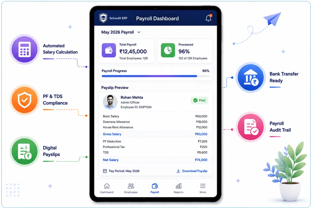 Automated payroll processing and digital payslip generation screen