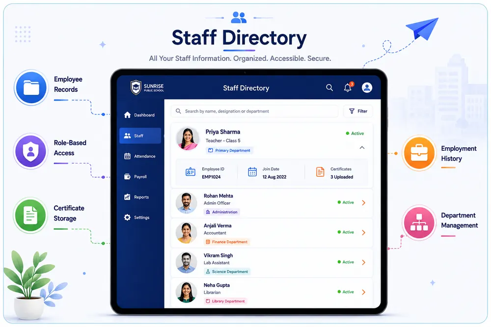 Staff directory and employee profile management interface