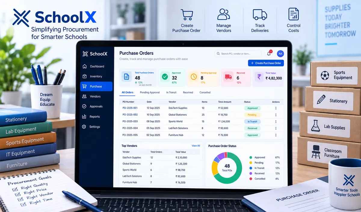 Purchase order and vendor management screen