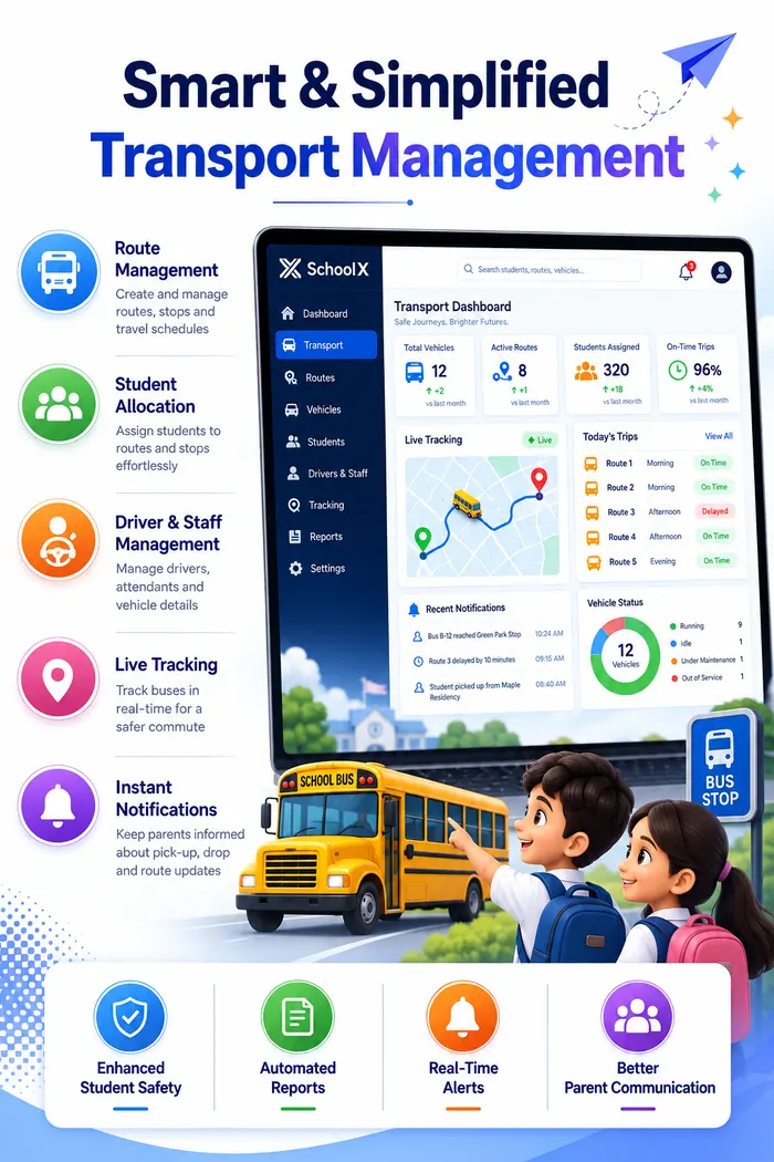 School transport route and student assignment management